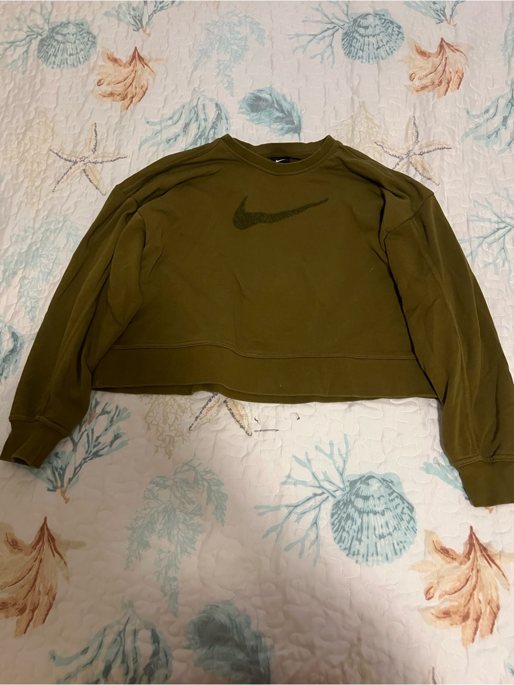 Nike Olive Cropped Sweatshirt with Swoosh